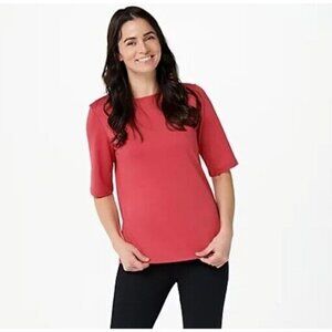 Susan Graver Essentials Butterknit Elbow Sleeve Bateau N Strawberry Kiss,1X